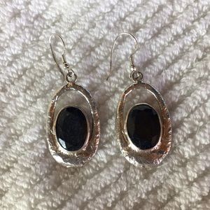 Sterling silver earring faceted dark blue w flash